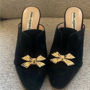 Karl Lagerfeld Black Mules with Gold Accents